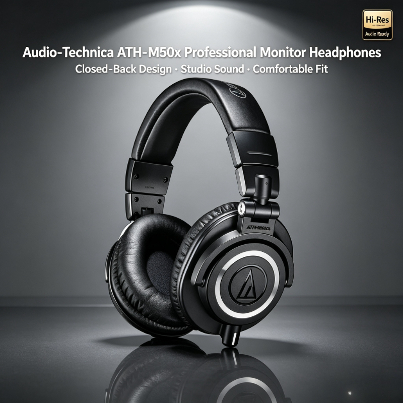 Audio Technica Headphone Ath-M50X - سماعات رأس احترافية Audio-Technica ATH-M50X مغلقة